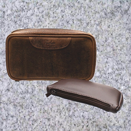 vintage pipe tobacco pouch Waxed Canvas Smoking With Leather Pipe Stand, Travel Pipe Case Bag for 2 Pipes and Other Accessories Leather softness level is medium Brigham: 2 Pipe Bag with